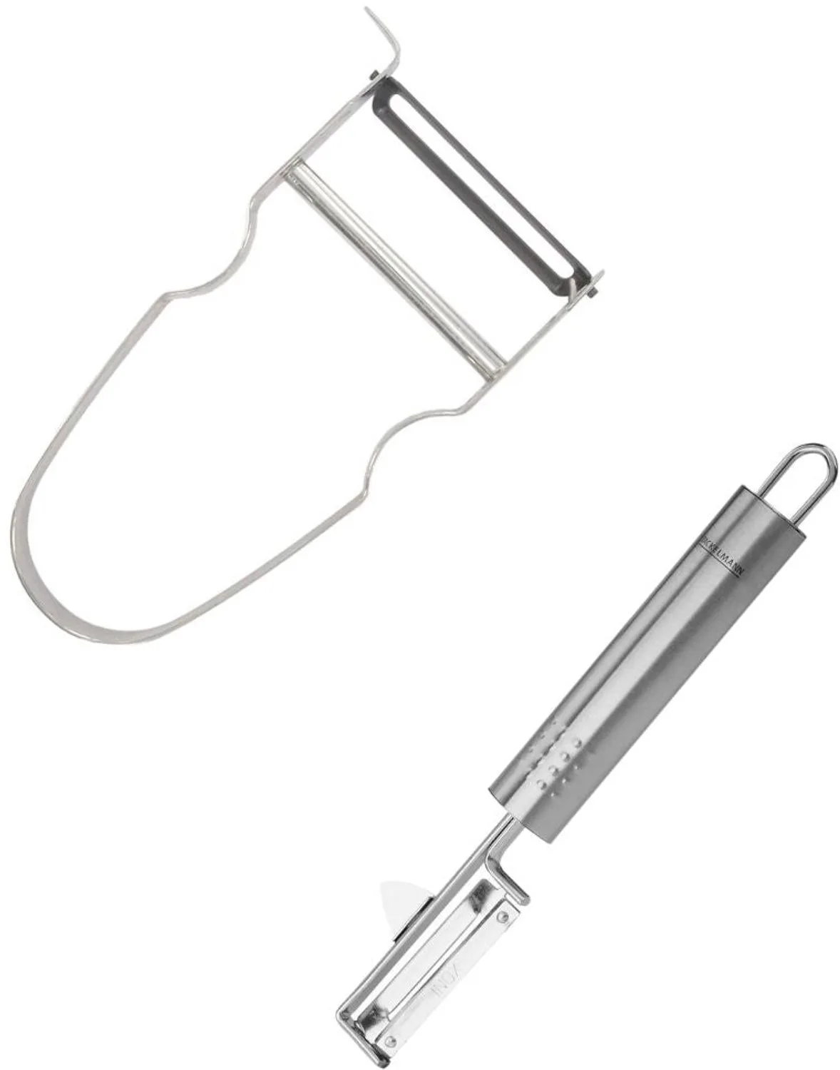 Duo Groenteschiller klok 19 cm en groentescheermes Castor roestvrij staal 11 cm Fackelmann van Fackelmann in Grijs, Roestvrij staal – productfoto