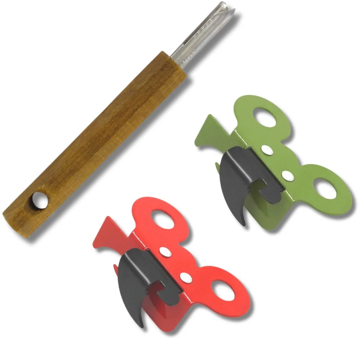 Duo Handmatige blikopener vlinder en lipje trekker Fackelmann van Fackelmann in Rood, Groen, Zwart, Hout – productfoto