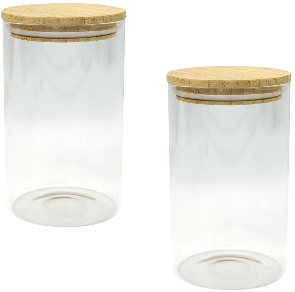 Fackelmann 9342650 Set Bewaarbakjes van glas, 1,15 liter, luchtdichte bamboedeksel, bulkopslagdoos, Glas, Bamboe, 10 x 17 cm fra Fackelmann i Brun, Gennemsigtig – produktbillede