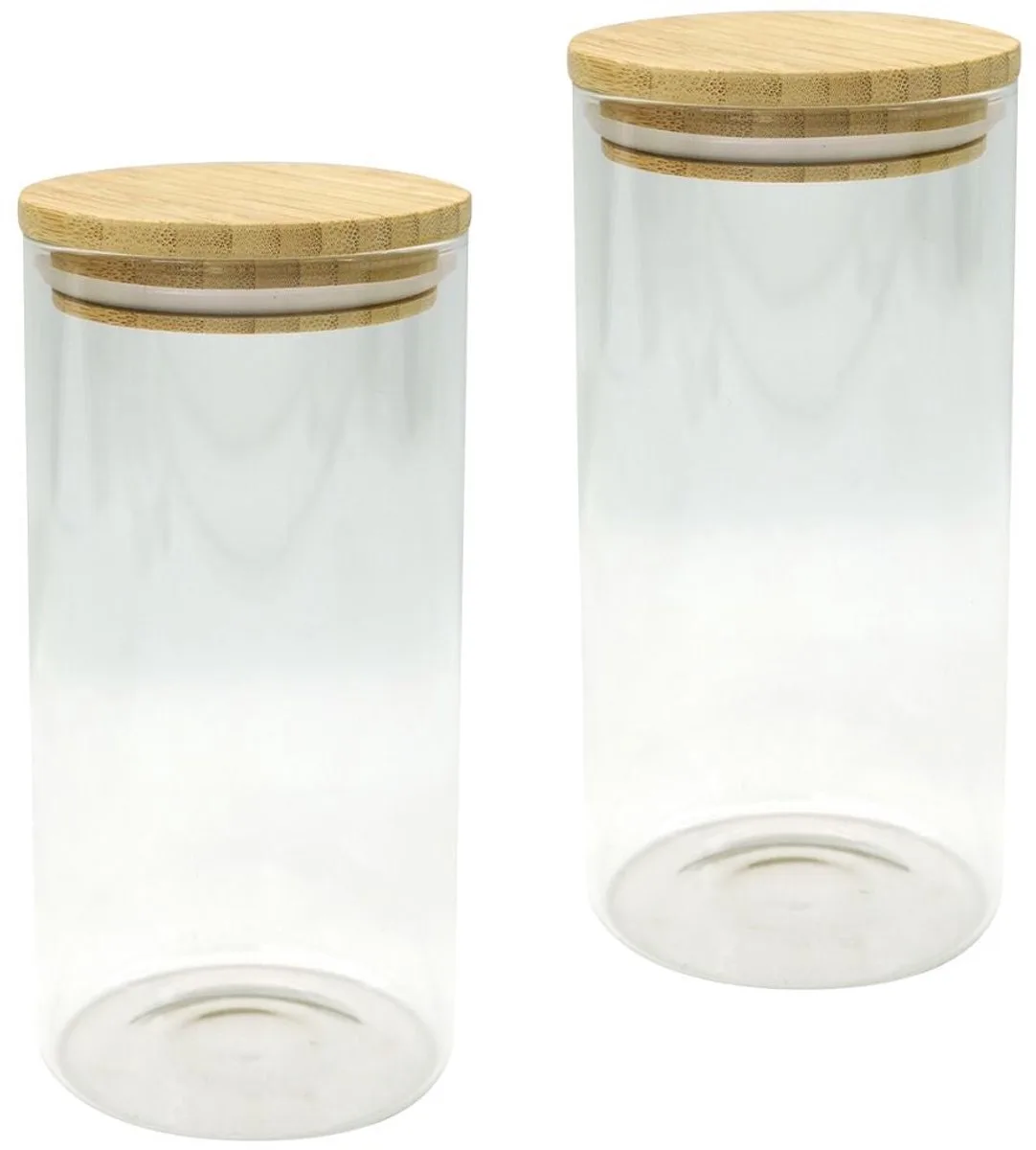 Fackelmann 9342750 Set van 2 glazen bewaardozen met luchtdichte bamboedeksel, 1,5 liter, opbergdoos, voedseldoos voor bulkvoedsel, Bamboe, Glas, 10 x 22 cm de Fackelmann en Marron, Transparent – photo produit