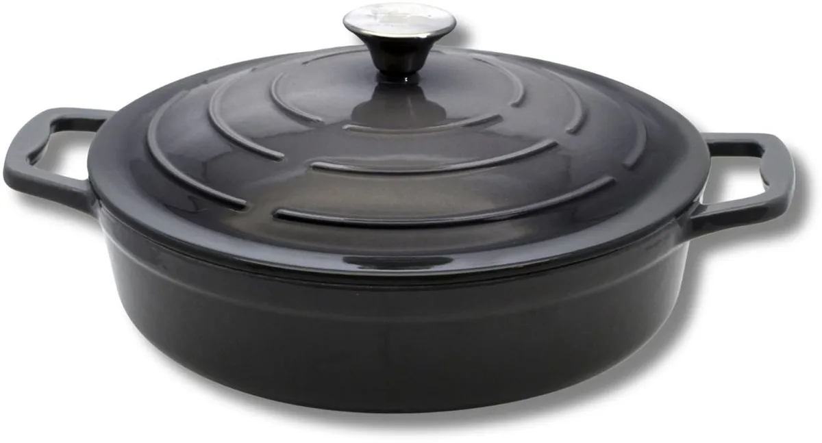 Gegoten geëmailleerde braadpan laag klassiek 28 cm 2,8 L Elo by Fackelmann in Grey – product photo
