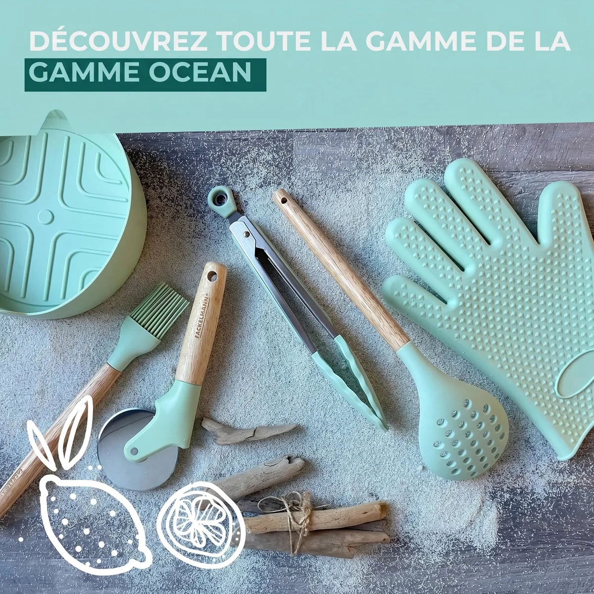 Keuken- en bakkwast met siliconen haren Fackelmann OCEAN de Fackelmann en Vert, Marron – photo produit