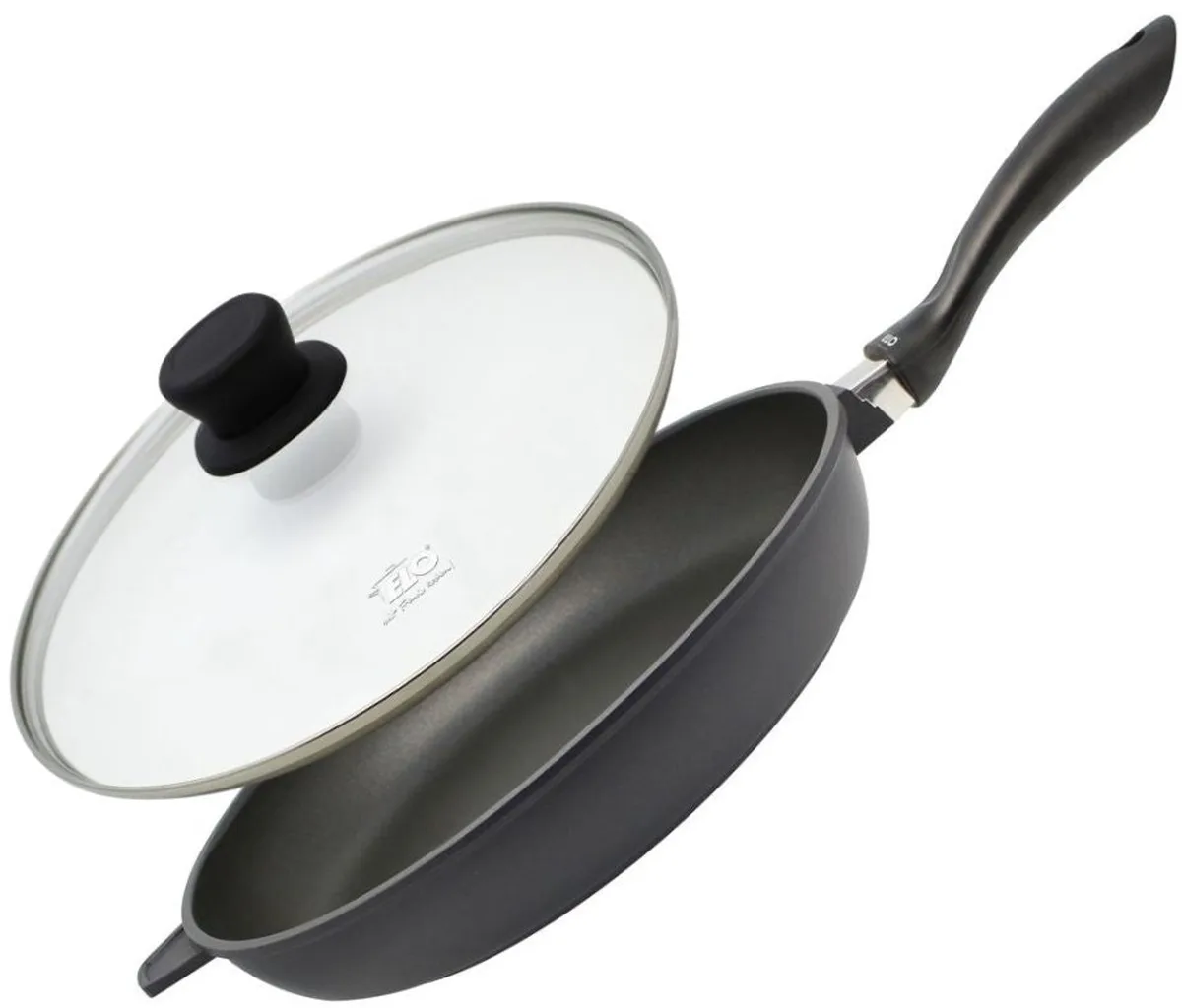 Koekenpan 32 cm met glazen deksel zonder PFAS Elo Alucast de Fackelmann en Noir – photo produit