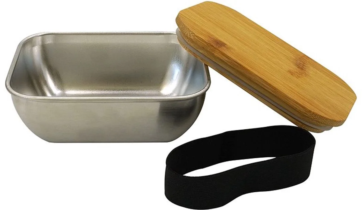 Lunchbox roestvrij staal magnetronbestendig 400 ml Fackelmann Move de Fackelmann en Noir, Hout, Roestvrij staal – photo produit