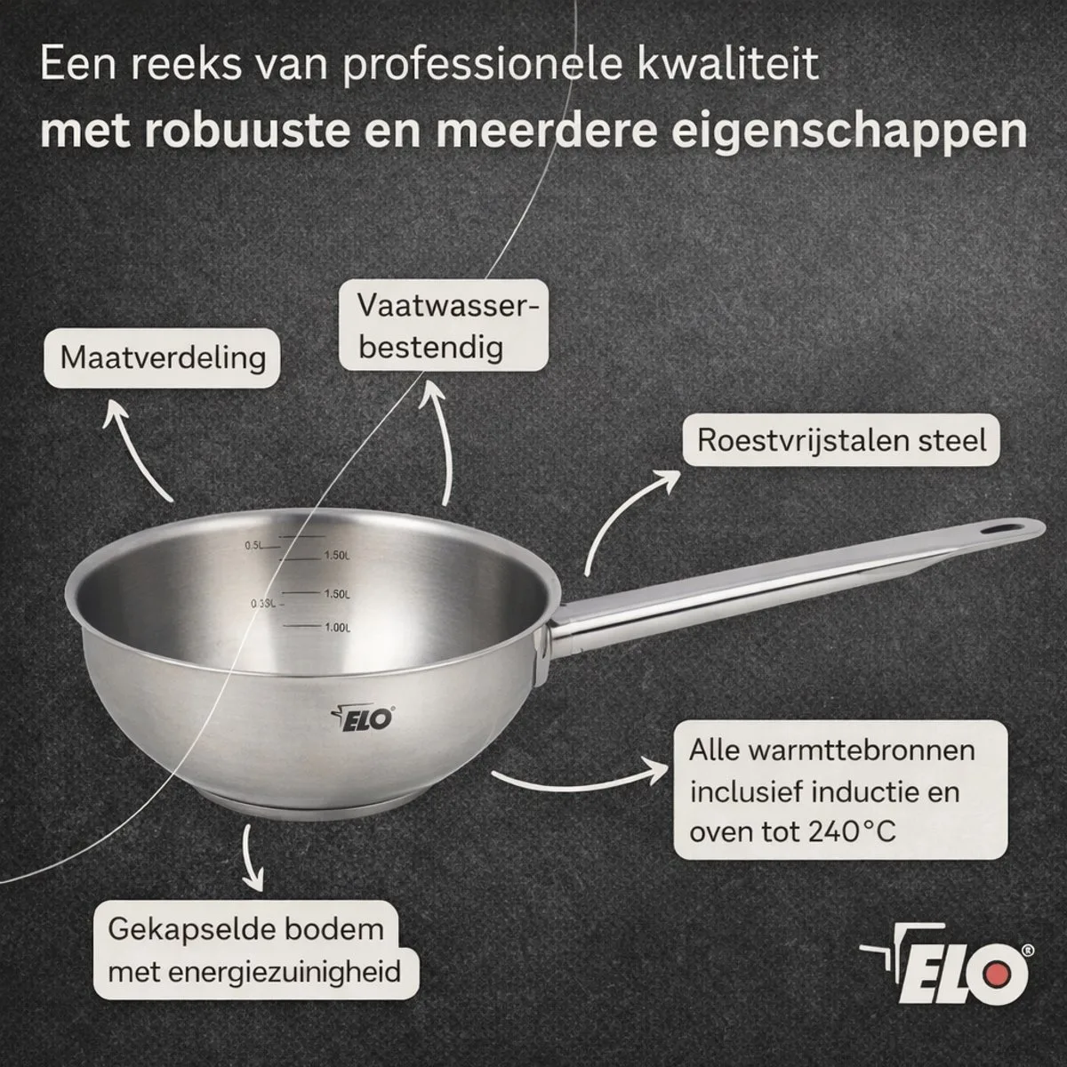 Sauteerpan 24 cm van 18/8 Elo Profi Cuisine van Fackelmann in Roestvrij staal – productfoto