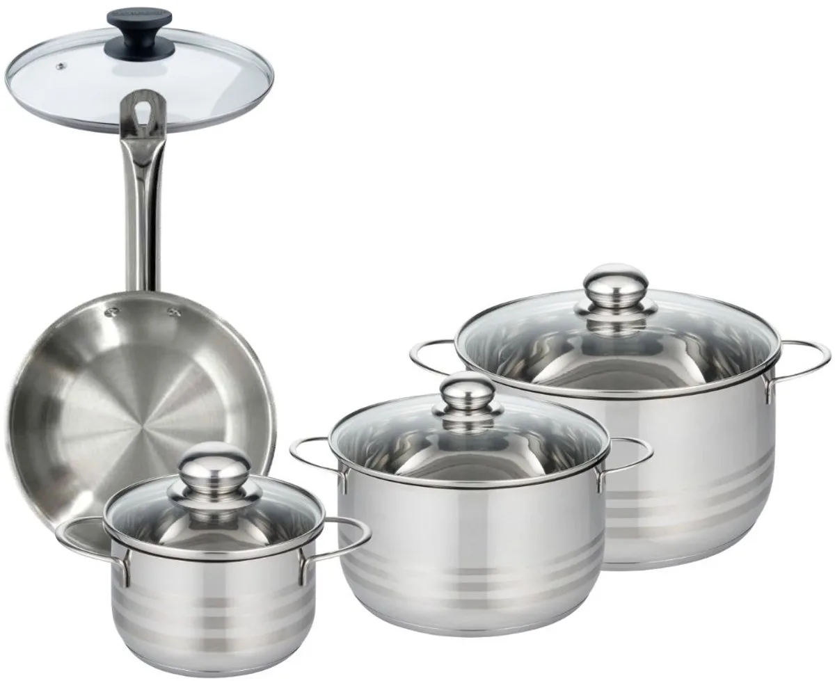 Set 1 pan 20 cm en 1 glazen deksel, 3 roestvrijstalen kookpotten 16, 20 en 24 cm Fackelmann Eterna de Fackelmann en Roestvrij staal – photo produit