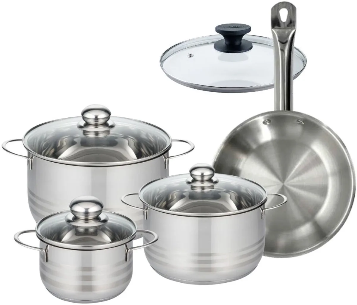 Set 1 pan 24 cm en 1 glazen deksel, 3 roestvrijstalen kookpotten 16, 20 en 24 cm Fackelmann Eterna fra Fackelmann i Roestvrij staal – produktbillede