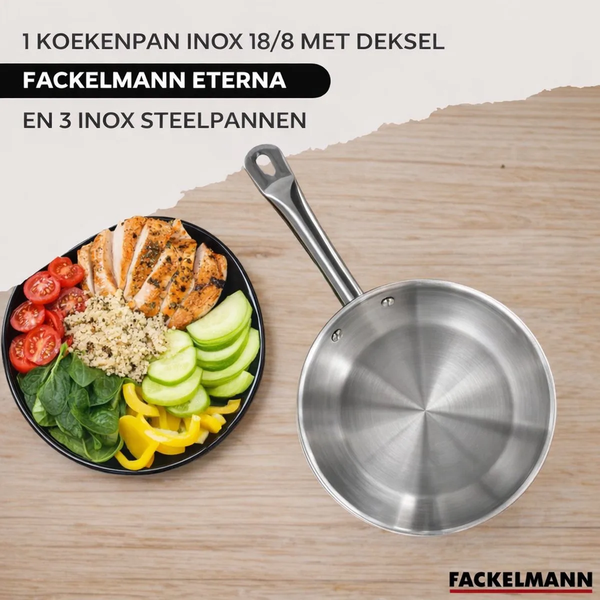 Set 1 pan 28 cm en 1 glazen deksel, 3 roestvrijstalen kookpotten 16, 20 en 24 cm Fackelmann Eterna by Fackelmann in Roestvrij staal – product photo