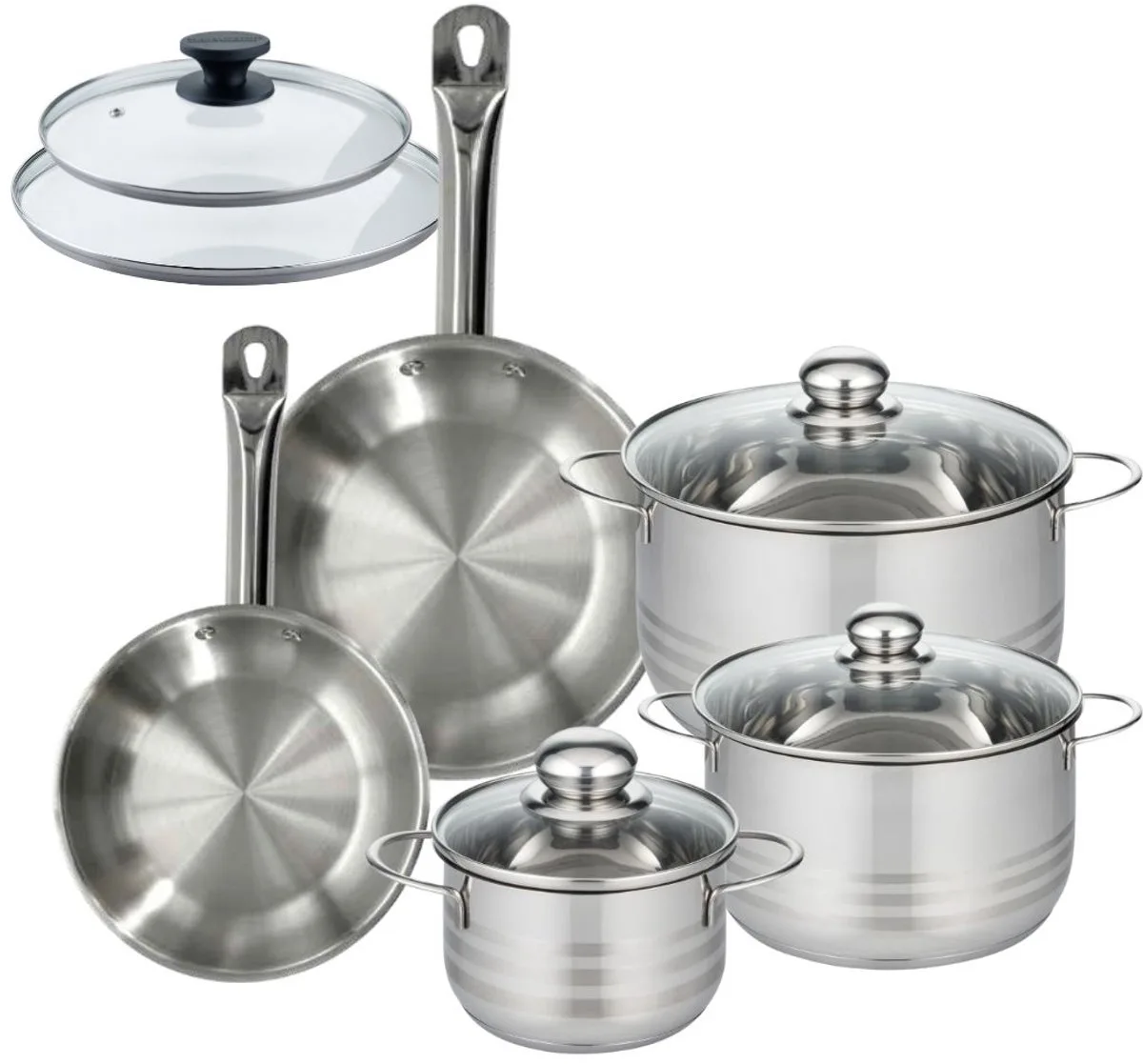 Set 2 pannen 20 24 cm en 2 glazen deksels, 3 roestvrijstalen kookpotten 16, 20 en 24 cm Fackelmann Eterna van Fackelmann in Roestvrij staal – productfoto