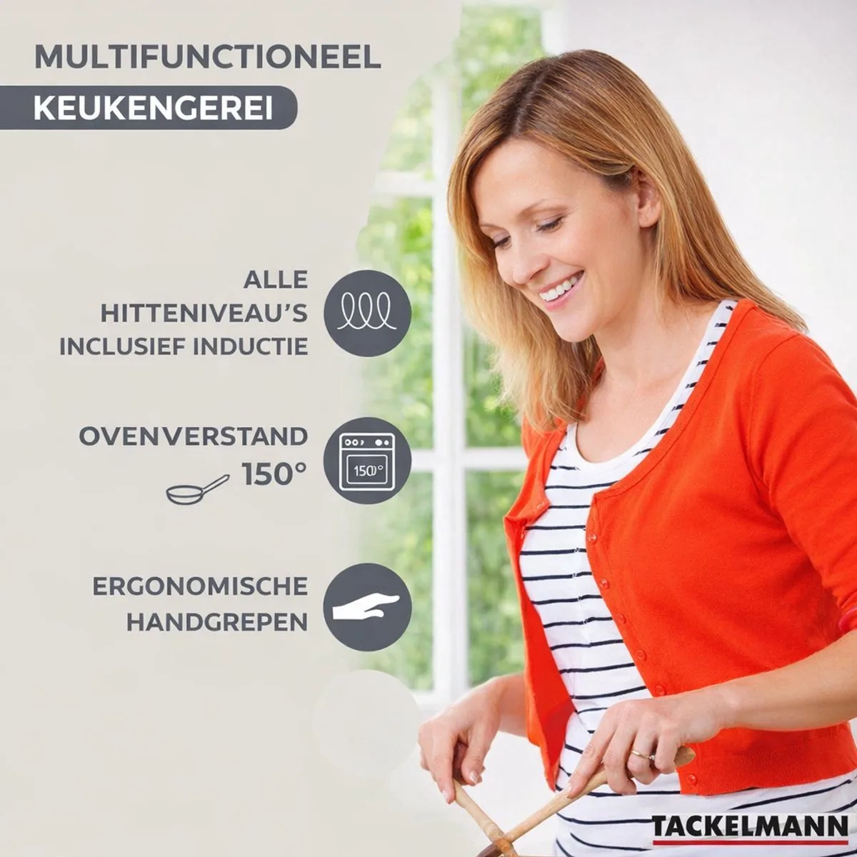 Set 2 pannen 24 en 28 cm roestvrij staal, glazen deksel en 6 roestvrijstalen keukengerei Fackelmann Geneva von Fackelmann in Roestvrij staal, Schwarz – Produktfoto