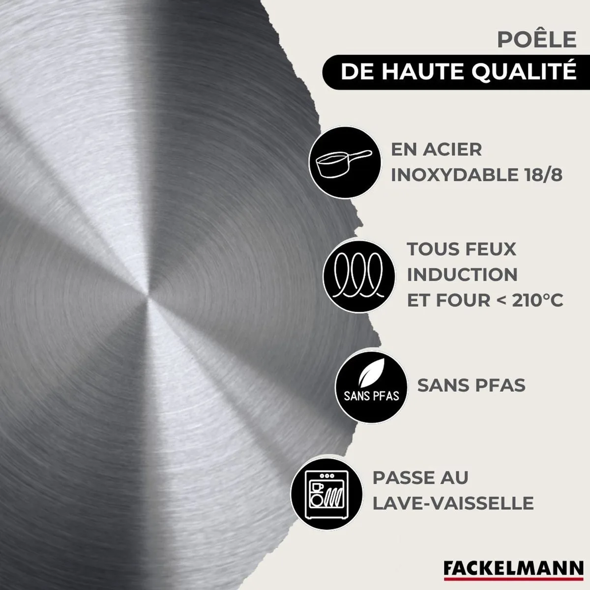 Set 3 pannen 20 24 28 cm en 3 glazen deksels, 3 roestvrijstalen kookpotten 16, 20 en 24 cm Fackelmann Eterna de Fackelmann en Roestvrij staal – photo produit