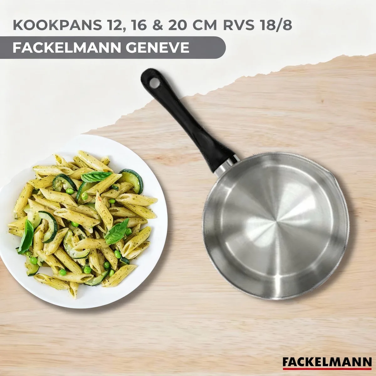 Set 3 steelpannen 12 16 en 20 cm Fackelmann Geneva van Fackelmann in Roestvrij staal – productfoto