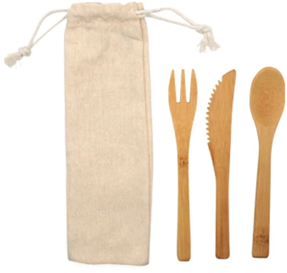 Set herbruikbaar bamboe bestek + katoenen zak Fackelmann Move by Fackelmann in Brown, White – product photo