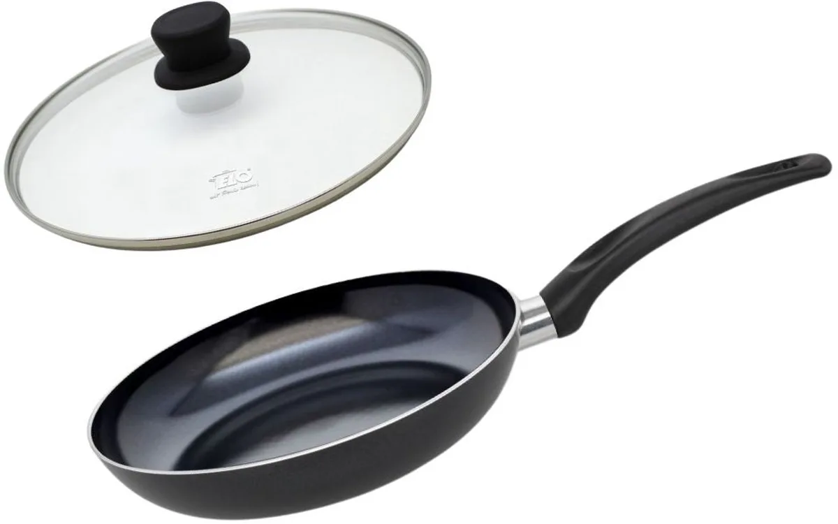Set Koekenpan 28 cm keramiek zonder PFAS en deksel Elo Prima Cucina van Fackelmann in Transparant, Zwart – productfoto