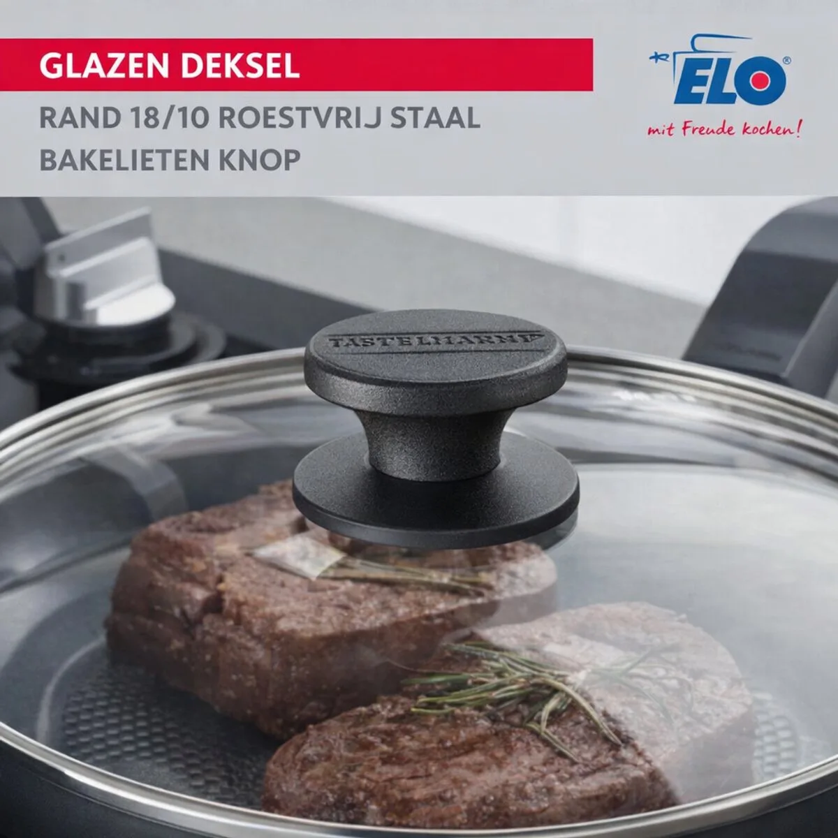 Set Koekenpan 32 cm keramiek zonder PFAS en deksel Elo Prima Cucina van Fackelmann in Transparant, Zwart – productfoto
