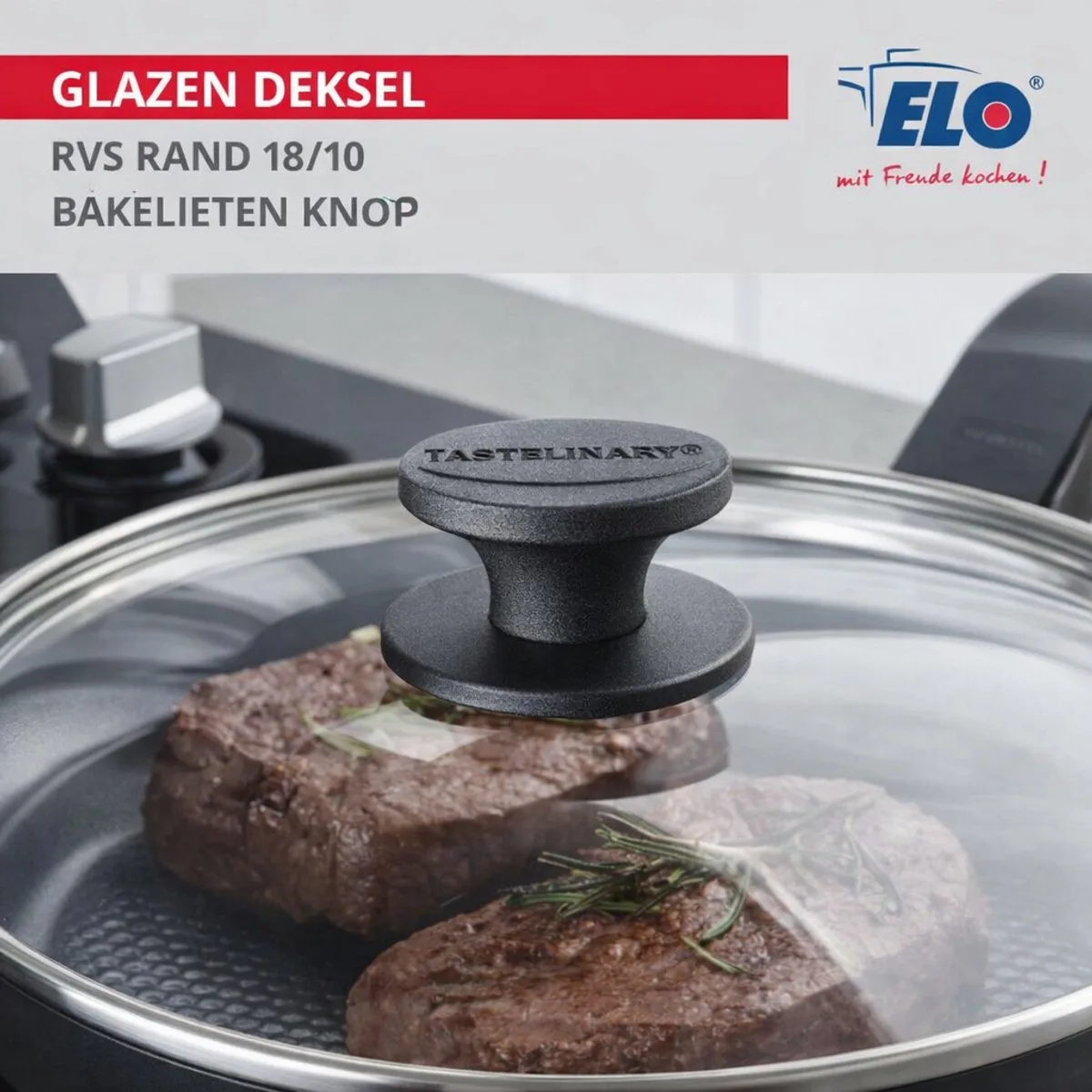 Set Koekenpan 32 cm keramisch zonder PFAS en deksel Profi Therm Platinum Elo van Fackelmann in Transparant, Zwart, Grijs – productfoto