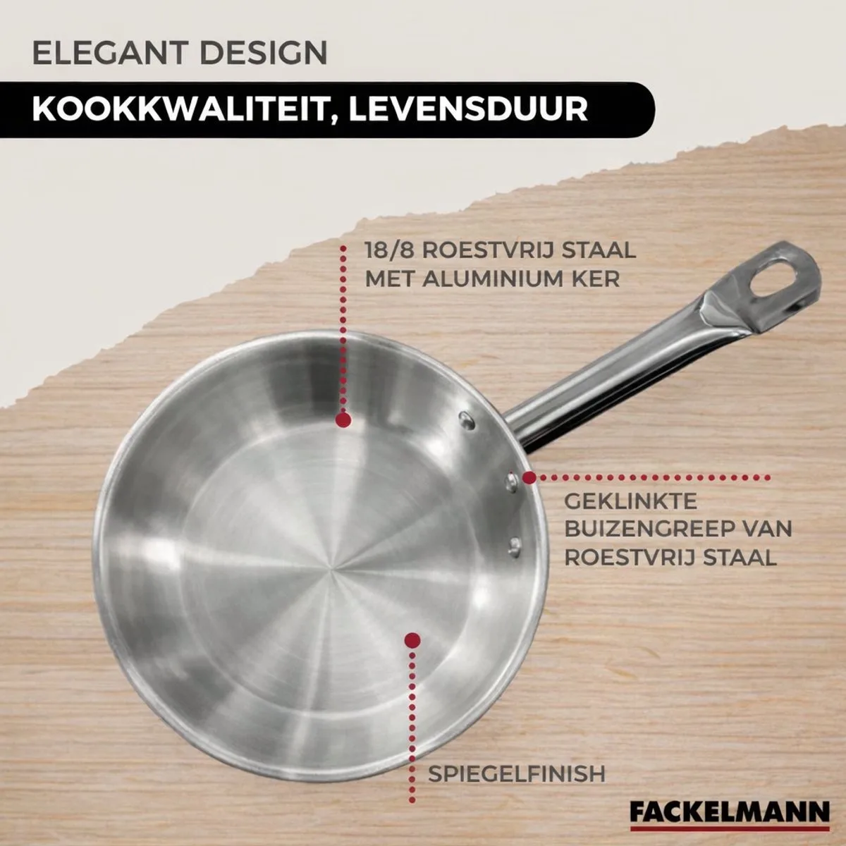 Set pan 28 cm glazen deksel en 6 roestvrijstalen keukengerei Fackelmann Eterna fra Fackelmann i Roestvrij staal – produktbillede