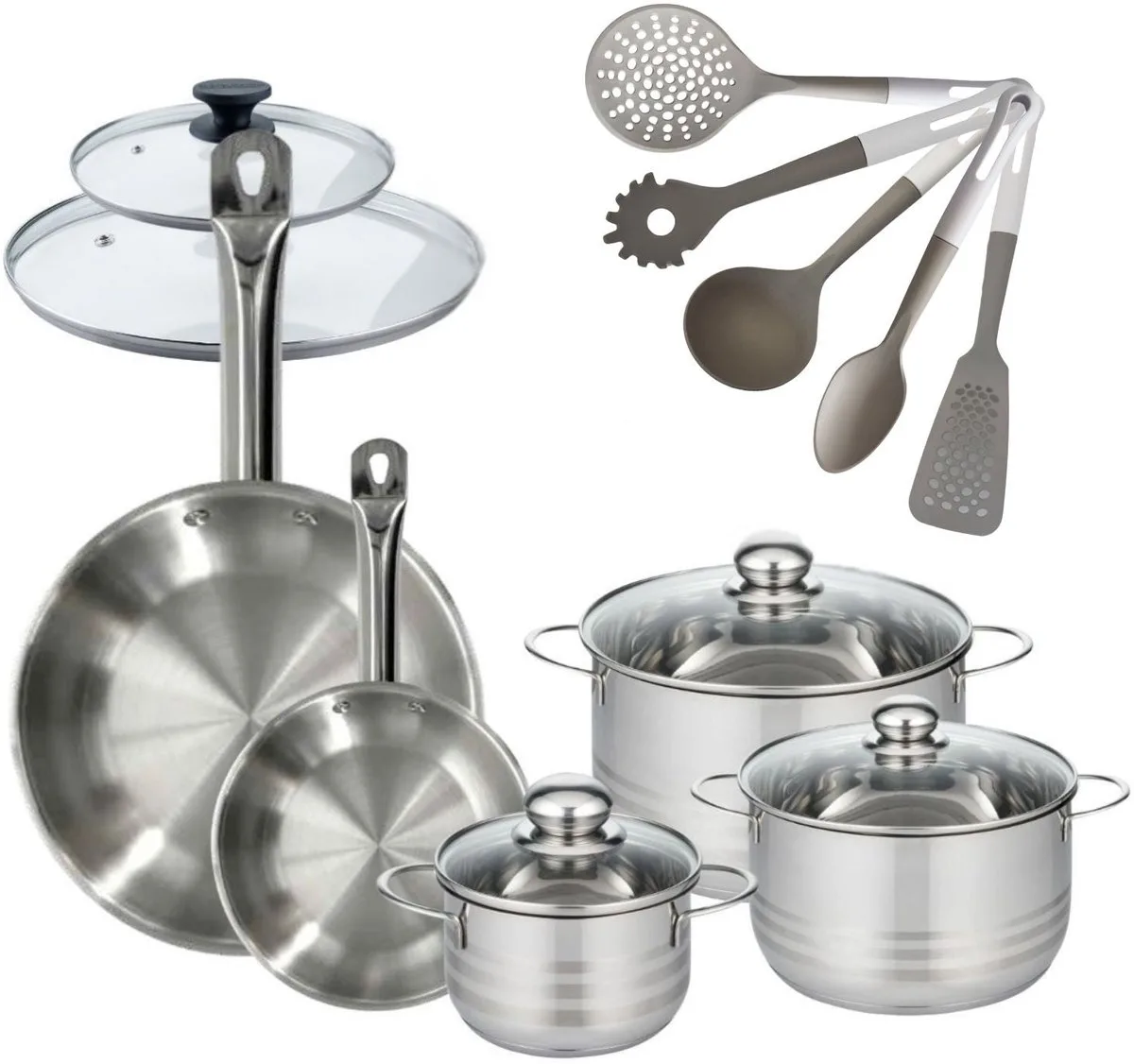 Set RVS Pannen 20/28 cm Eterna & RVS Kookpotten 16/20/24 cm Zonder PFAS Fackelmann Eterna fra Fackelmann i Grå – produktbillede