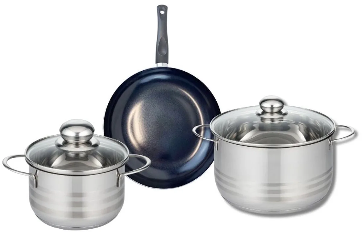 Set van 1 Koekenpan 20 cm en 2 kookpannen 16 en 20 cm Elo Prima Glanzend van Fackelmann in Zwart – productfoto
