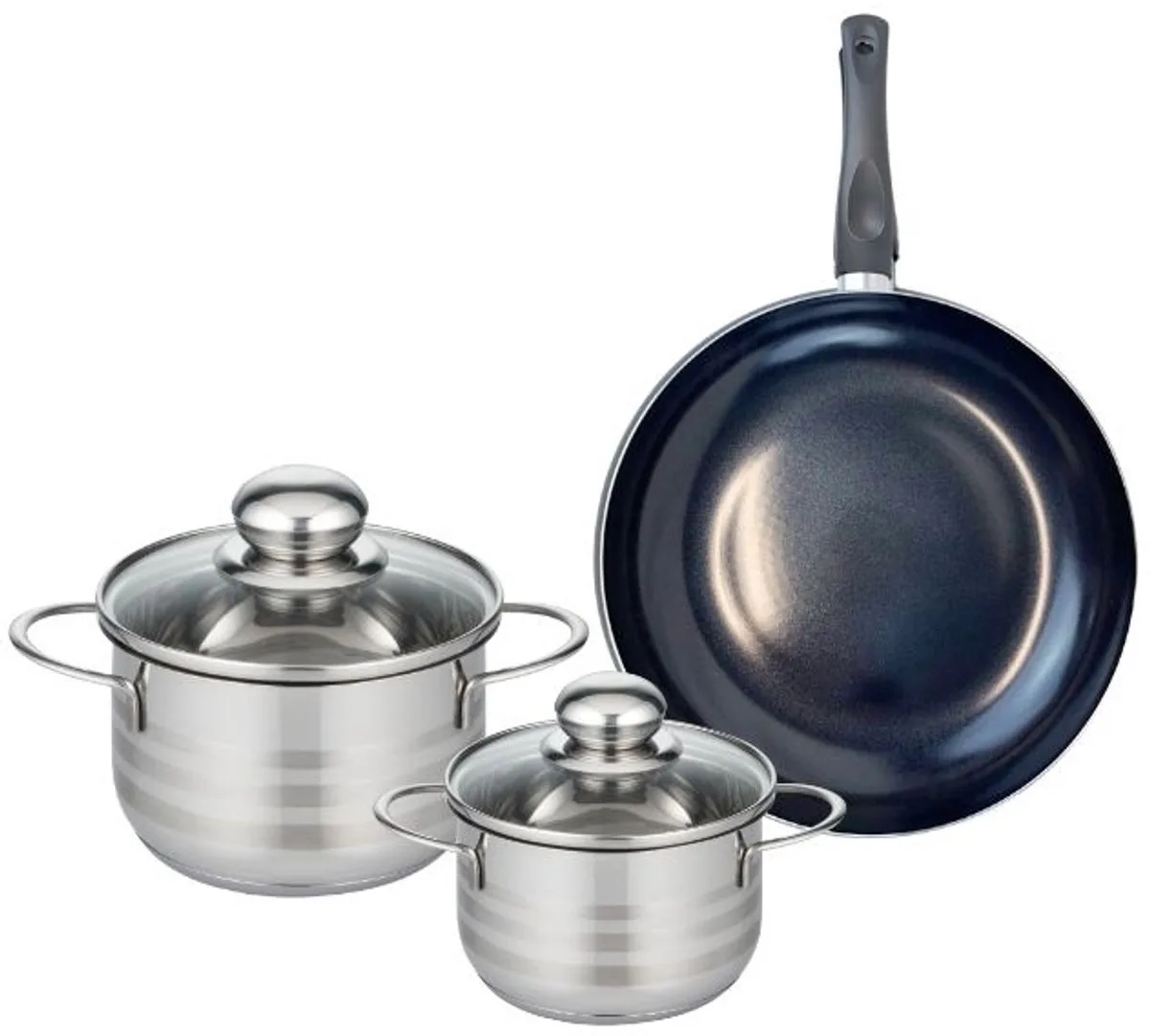 Set van 1 Koekenpan 20 cm en 2 kookpotten 12 en 14 cm Elo Prima Glanzend van Fackelmann in Zwart – productfoto