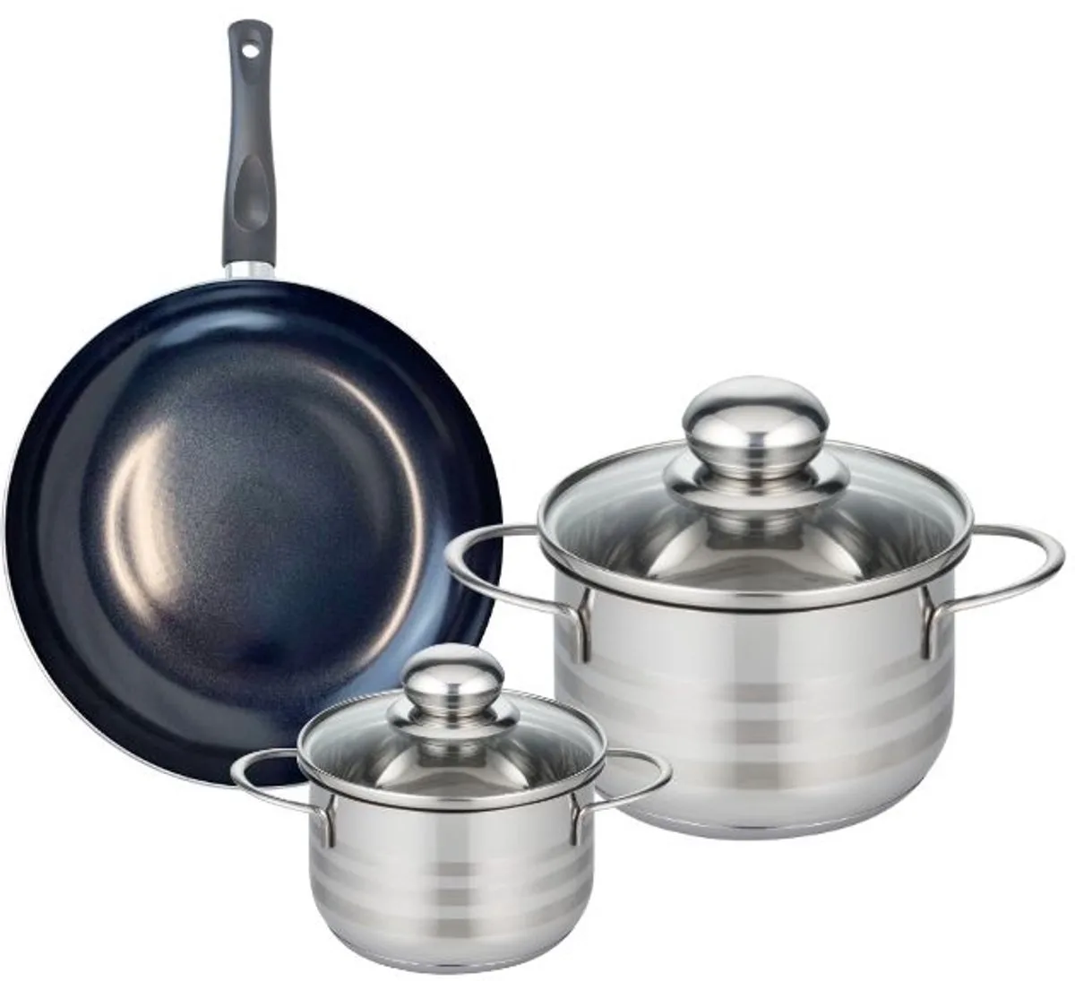 Set van 1 Koekenpan 20 cm en 2 kookpotten 12 en 16 cm Elo Prima Glanzend fra Fackelmann i Sort – produktbillede