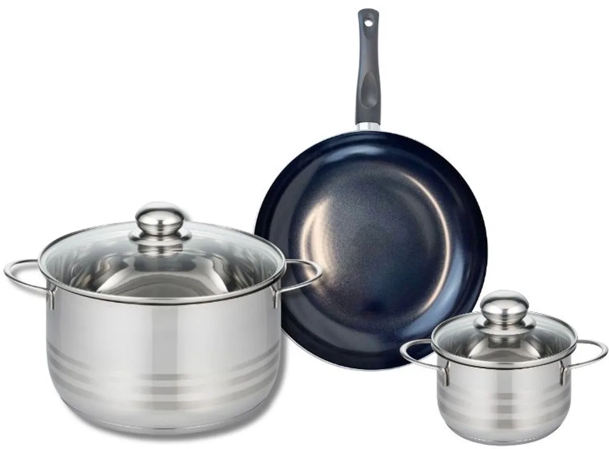 Set van 1 Koekenpan 20 cm en 2 kookpotten 12 en 20 cm Elo Prima Glanzend van Fackelmann in Zwart – productfoto