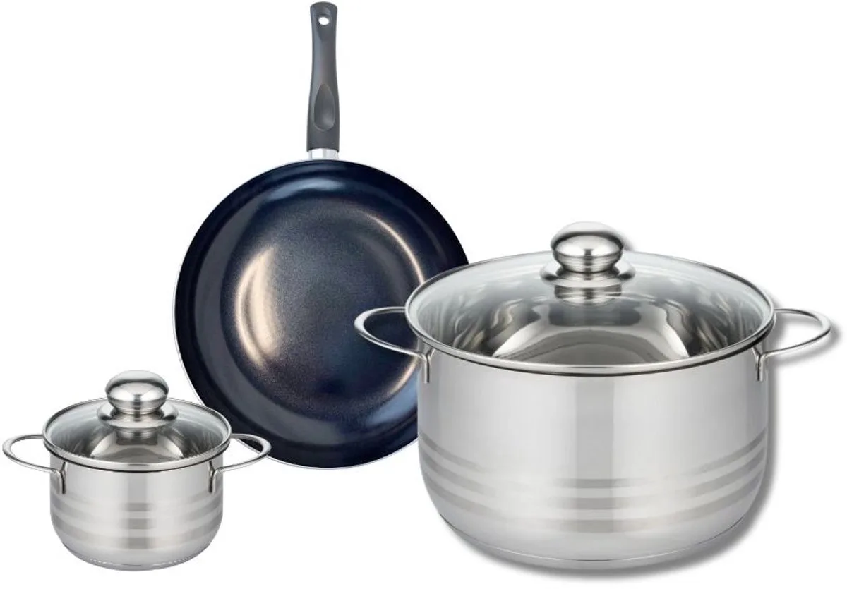 Set van 1 Koekenpan 20 cm en 2 kookpotten 12 en 24 cm Elo Prima Glanzend van Fackelmann in Zwart – productfoto