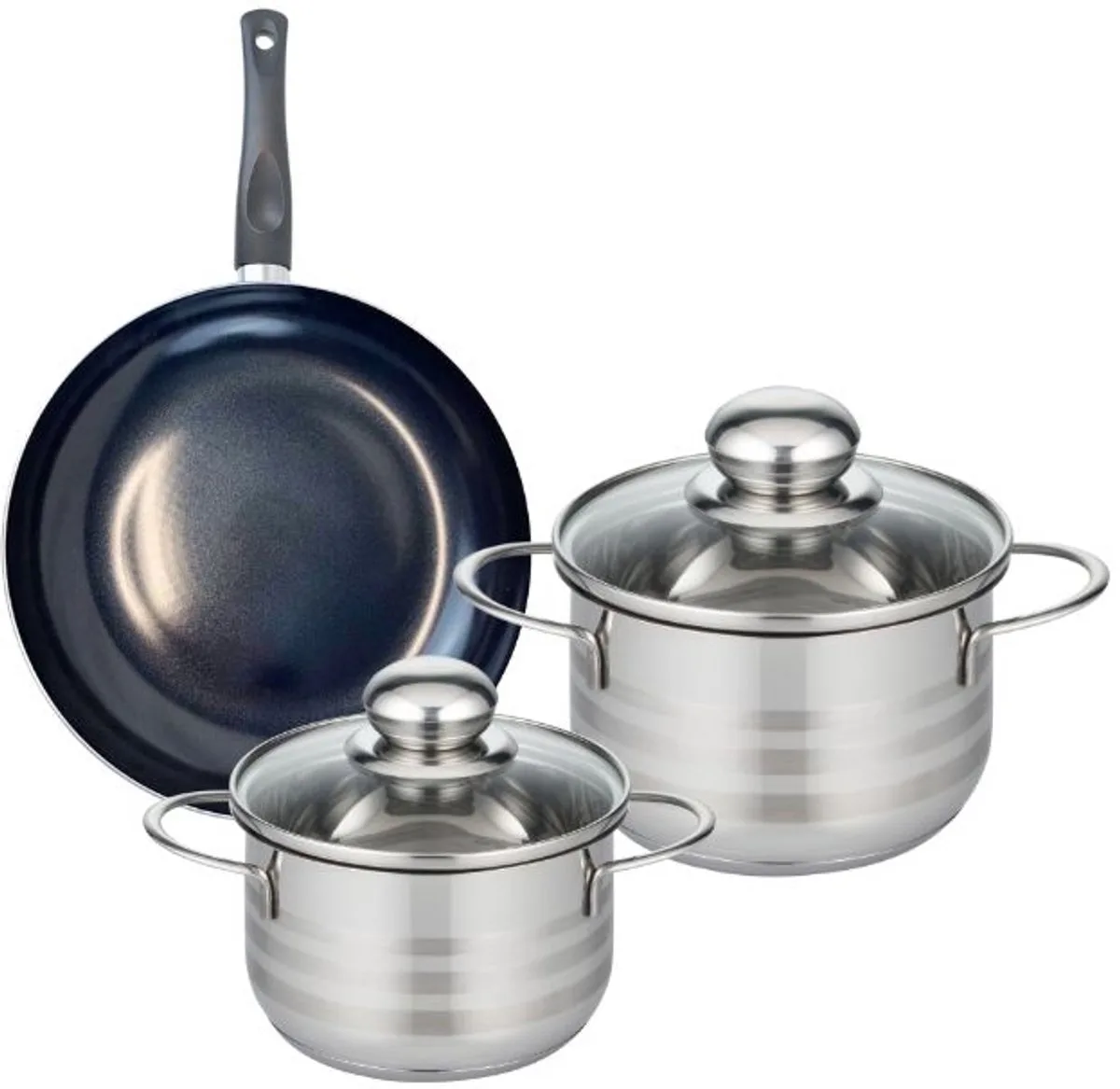 Set van 1 Koekenpan 20 cm en 2 kookpotten 14 en 16 cm Elo Prima Glanzend fra Fackelmann i Sort – produktbillede
