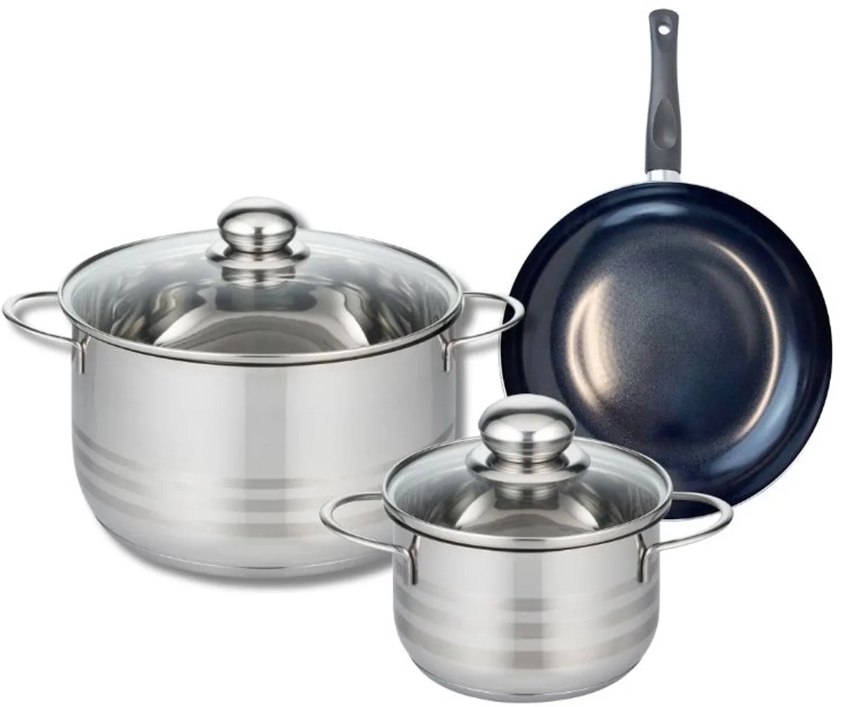 Set van 1 Koekenpan 20 cm en 2 kookpotten 16 en 24 cm Elo Prima Glanzend van Fackelmann in Zwart – productfoto