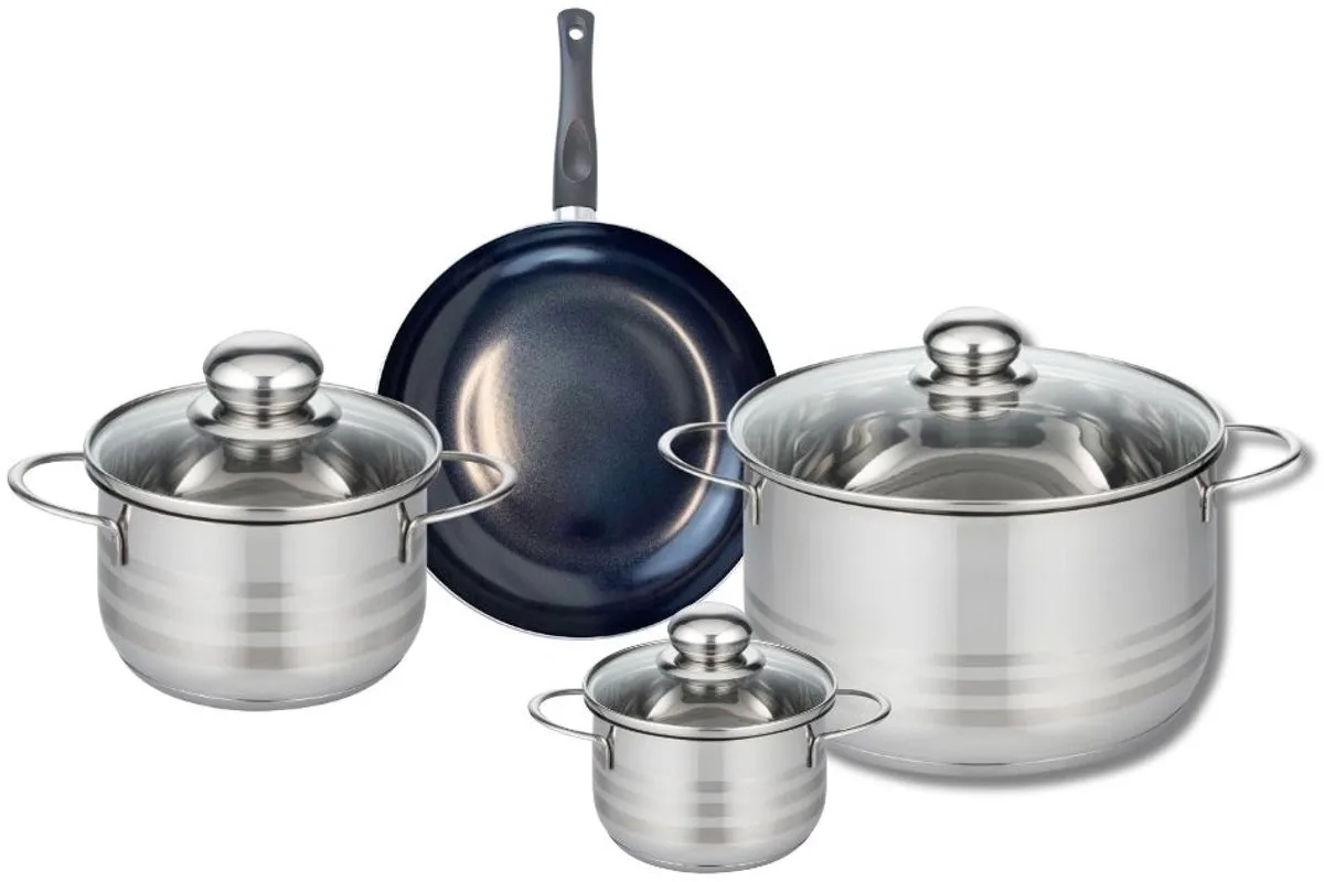 Set van 1 Koekenpan 20 cm en 3 kookpotten 12, 16 en 24 cm Elo Prima Glanzend van Fackelmann in Zwart – productfoto