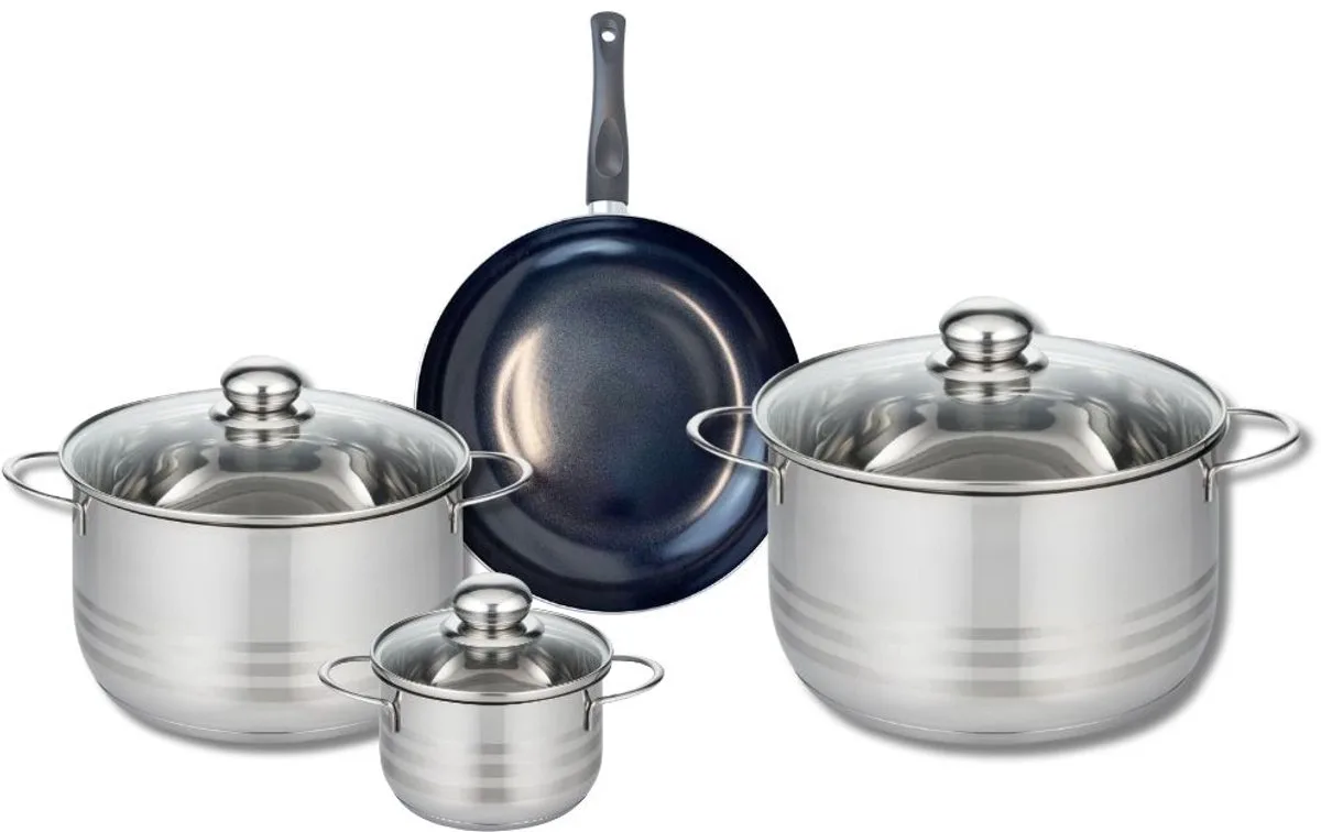 Set van 1 Koekenpan 20 cm en 3 kookpotten 12, 20 en 24 cm Elo Prima Glanzend van Fackelmann in Zwart – productfoto