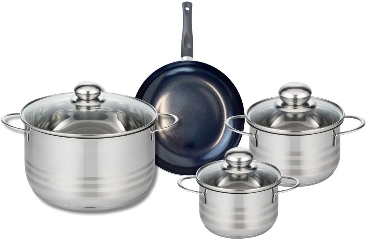 Set van 1 Koekenpan 20 cm en 3 kookpotten 14, 16 en 24 cm Elo Prima Glanzend von Fackelmann in Schwarz – Produktfoto