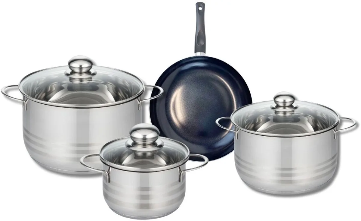 Set van 1 Koekenpan 20 cm en 3 kookpotten 16, 20 en 24 cm Elo Prima Glanzend van Fackelmann in Zwart – productfoto