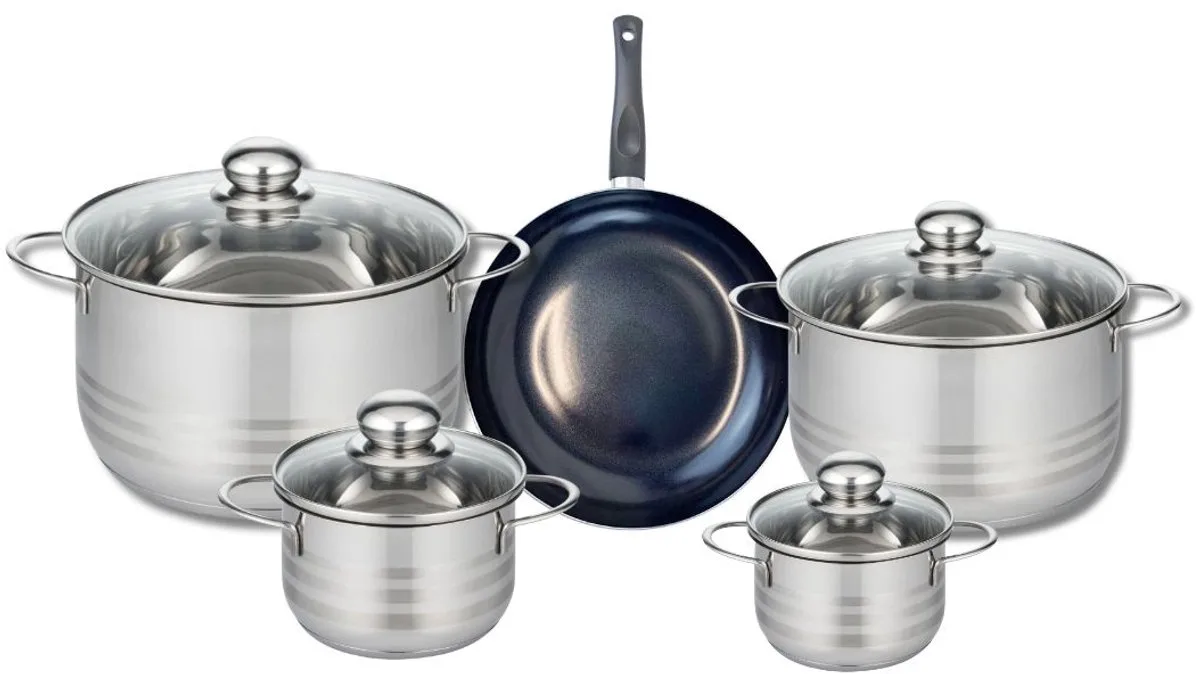 Set van 1 Koekenpan 20 cm en 4 kookpotten 12, 14, 20 en 24 cm Elo Prima Brillant van Fackelmann in Zwart – productfoto