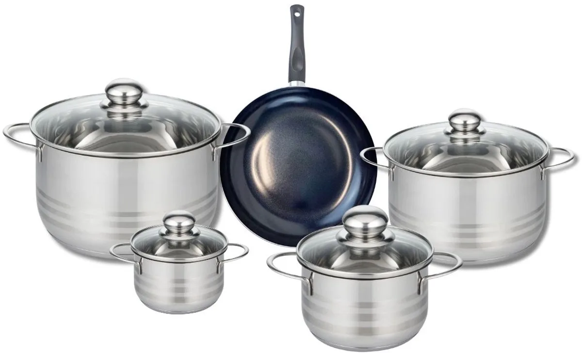 Set van 1 Koekenpan 20 cm en 4 kookpotten 12, 16, 20 en 24 cm Elo Prima Glanzend by Fackelmann in Black – product photo