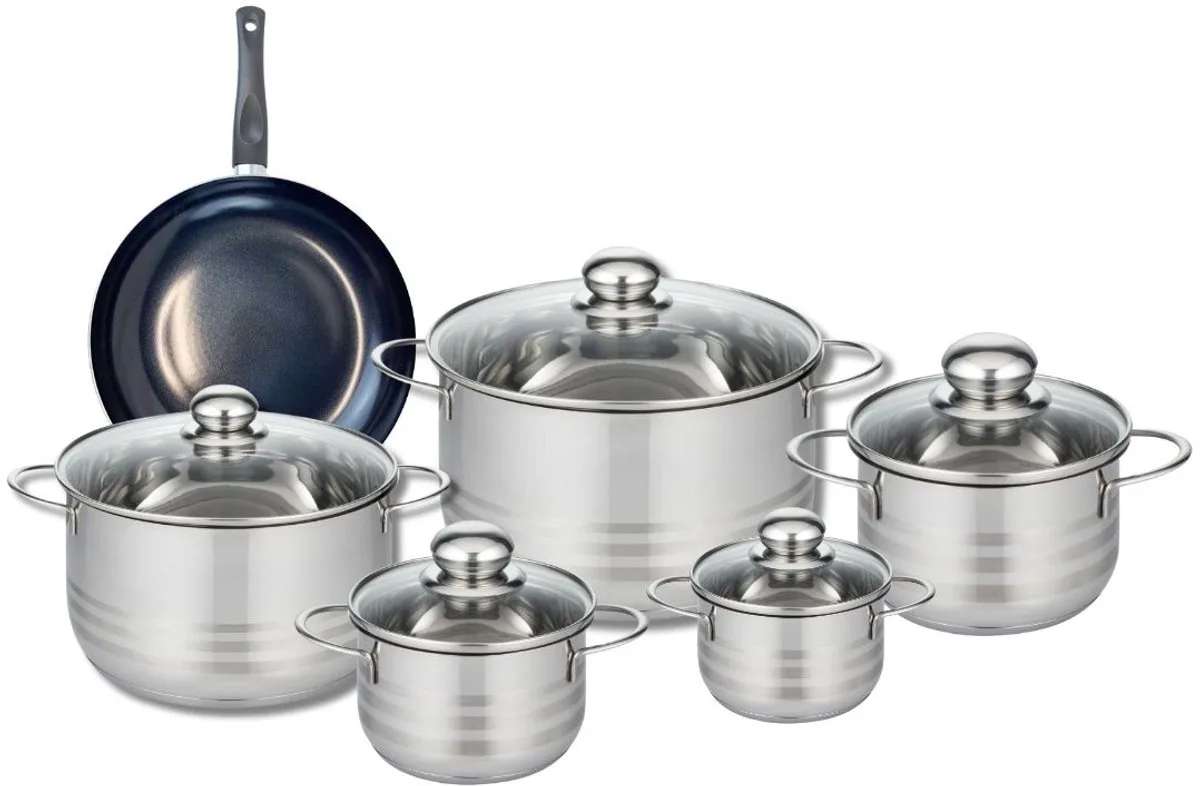 Set van 1 Koekenpan 20 cm en 5 kookpotten 12, 14, 16, 20 en 24 cm Elo Prima Glanzend van Fackelmann in Zwart – productfoto