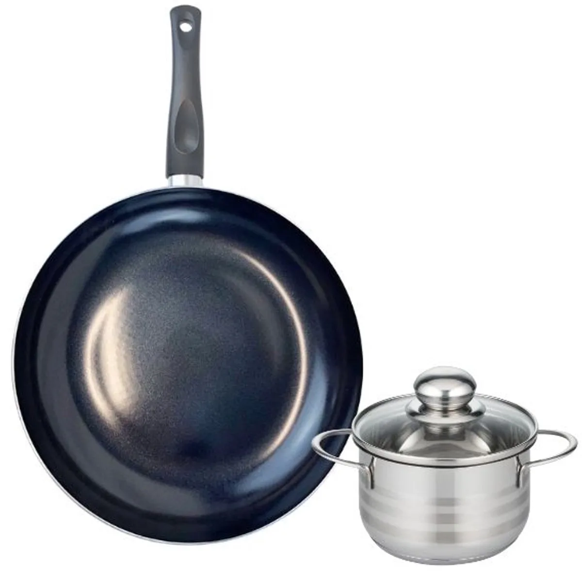 Set van 1 Koekenpan 24 cm en 1 braadpan 12 cm Elo Prima Glanzend de Fackelmann en Noir – photo produit