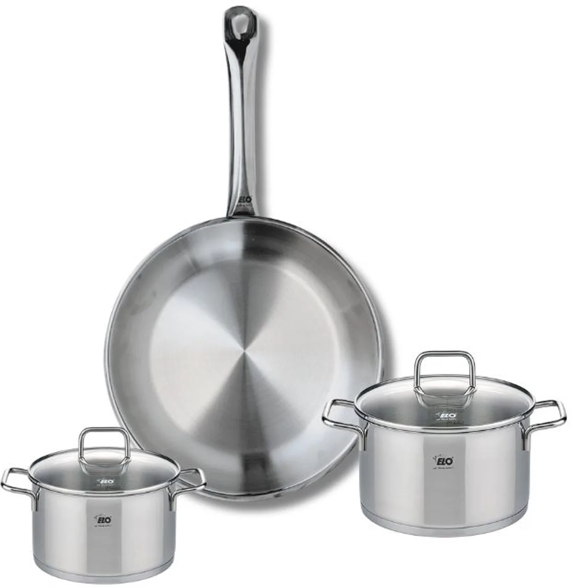 Set van 1 Koekenpan 24 cm en 2 kookpotten 12 en 14 cm Elo Profi Citrin van Fackelmann in Grijs – productfoto
