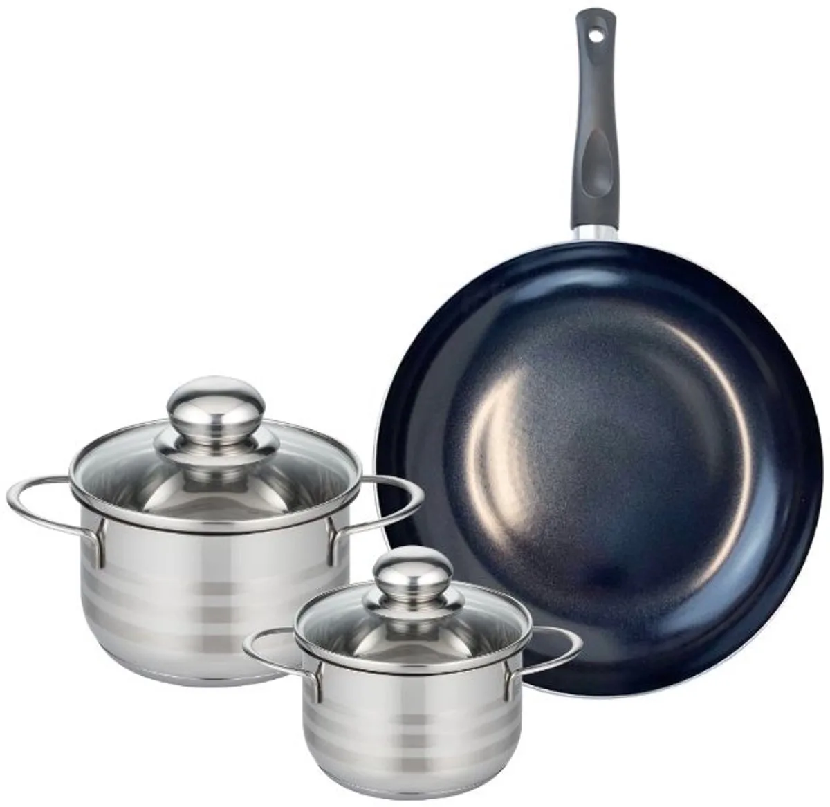 Set van 1 Koekenpan 24 cm en 2 kookpotten 12 en 14 cm Elo Prima Glanzend van Fackelmann in Zwart – productfoto