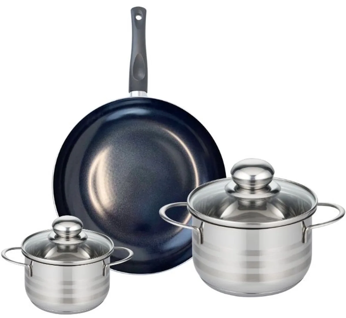 Set van 1 Koekenpan 24 cm en 2 kookpotten 12 en 16 cm Elo Prima Glanzend by Fackelmann in Black – product photo