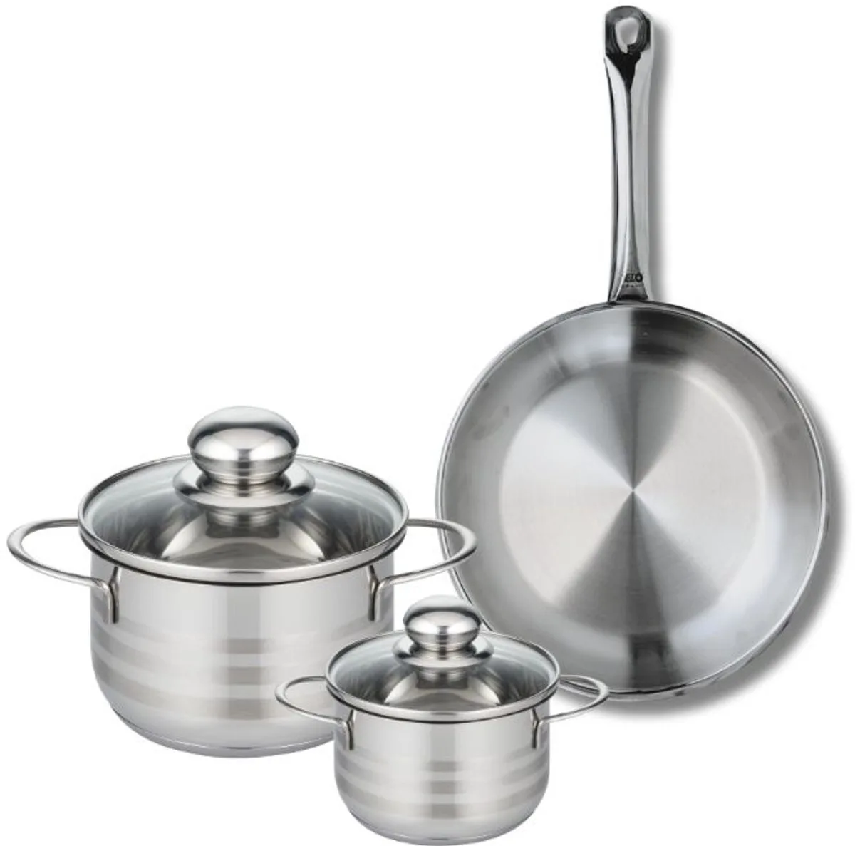 Set van 1 Koekenpan 24 cm en 2 kookpotten 12 en 16 cm Elo Profi Brillant de Fackelmann en Gris – photo produit