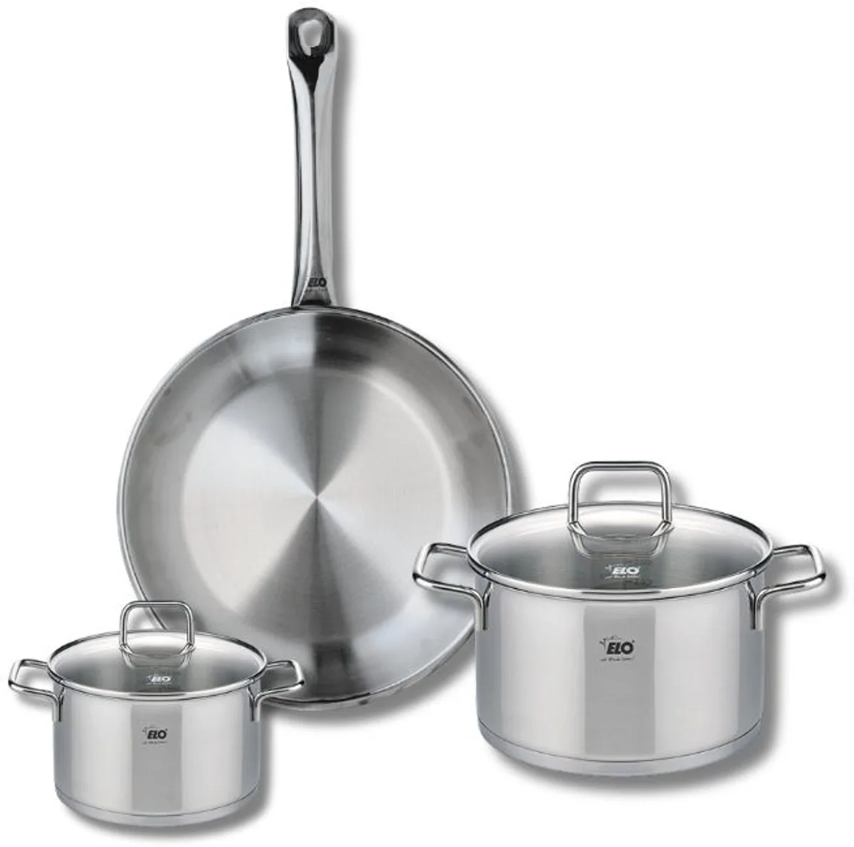 Set van 1 Koekenpan 24 cm en 2 kookpotten 12 en 16 cm Elo Profi Citrin von Fackelmann in Grau – Produktfoto
