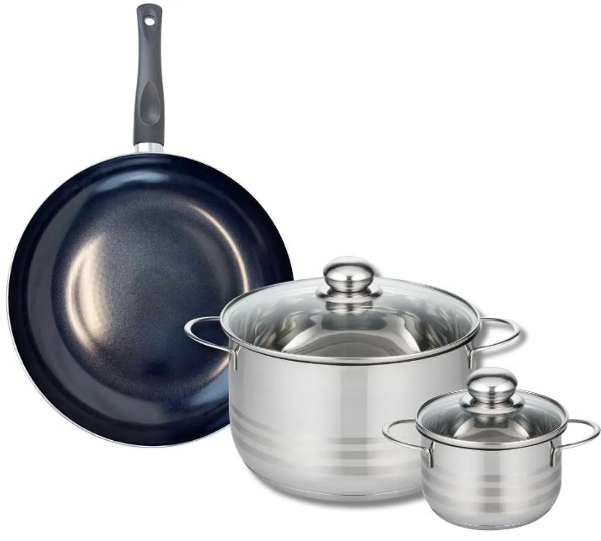 Set van 1 Koekenpan 24 cm en 2 kookpotten 12 en 20 cm Elo Prima Glanzend från Fackelmann i Svart – produktbild