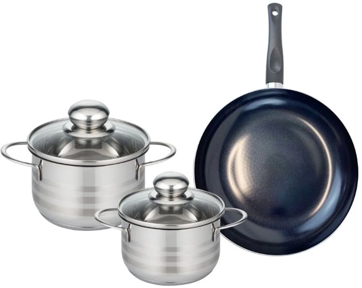 Set van 1 Koekenpan 24 cm en 2 kookpotten 14 en 16 cm Elo Prima Glanzend från Fackelmann i Svart – produktbild