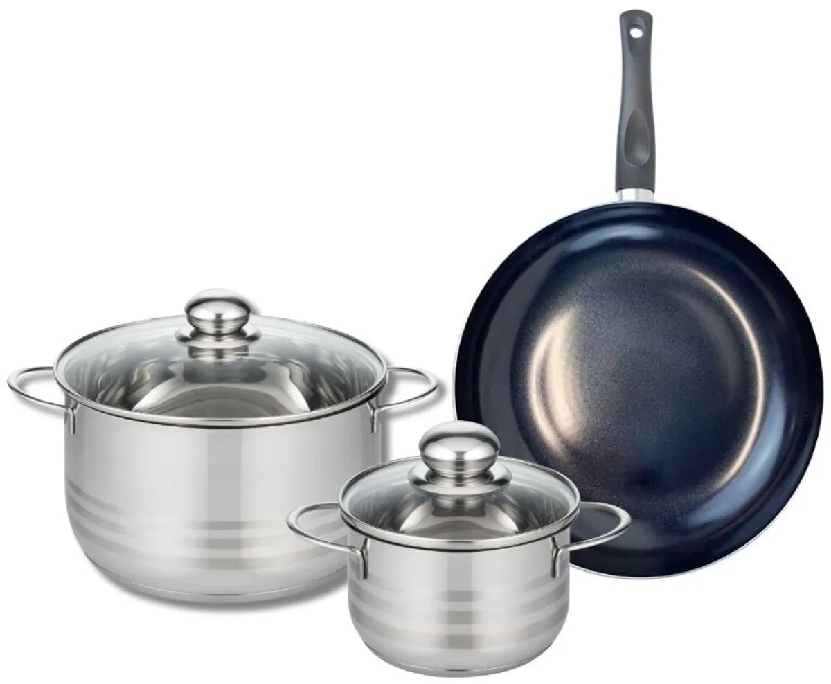 Set van 1 Koekenpan 24 cm en 2 kookpotten 14 en 20 cm Elo Prima Glanzend van Fackelmann in Zwart – productfoto