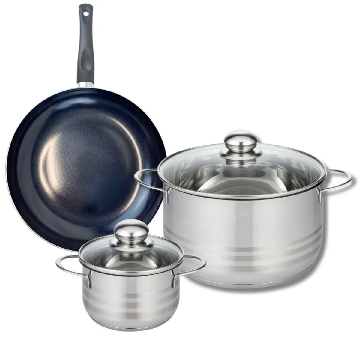 Set van 1 Koekenpan 24 cm en 2 kookpotten 14 en 24 cm Elo Prima Glanzend van Fackelmann in Zwart – productfoto