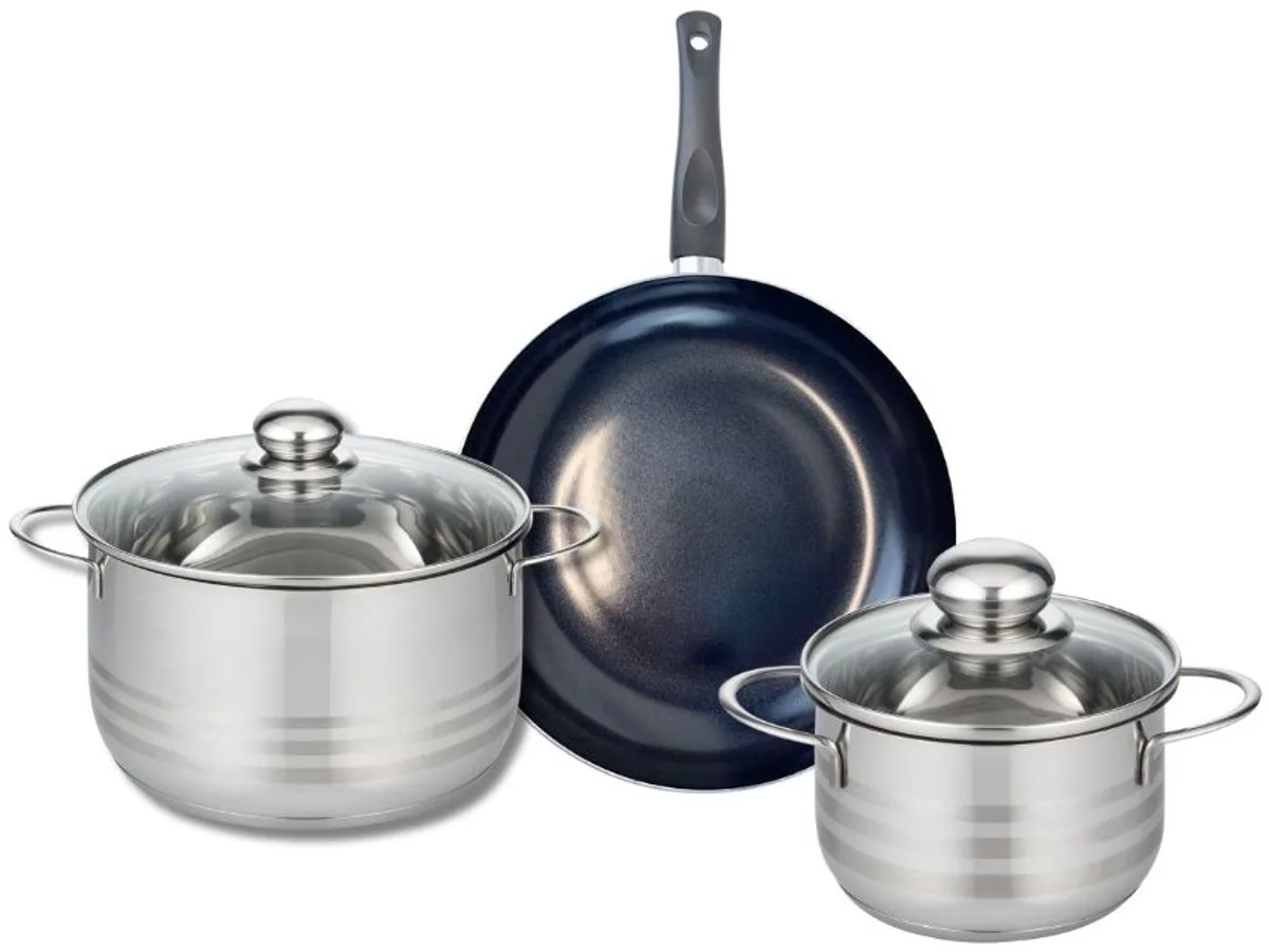 Set van 1 Koekenpan 24 cm en 2 kookpotten 16 en 20 cm Elo Prima Glanzend von Fackelmann in Schwarz – Produktfoto