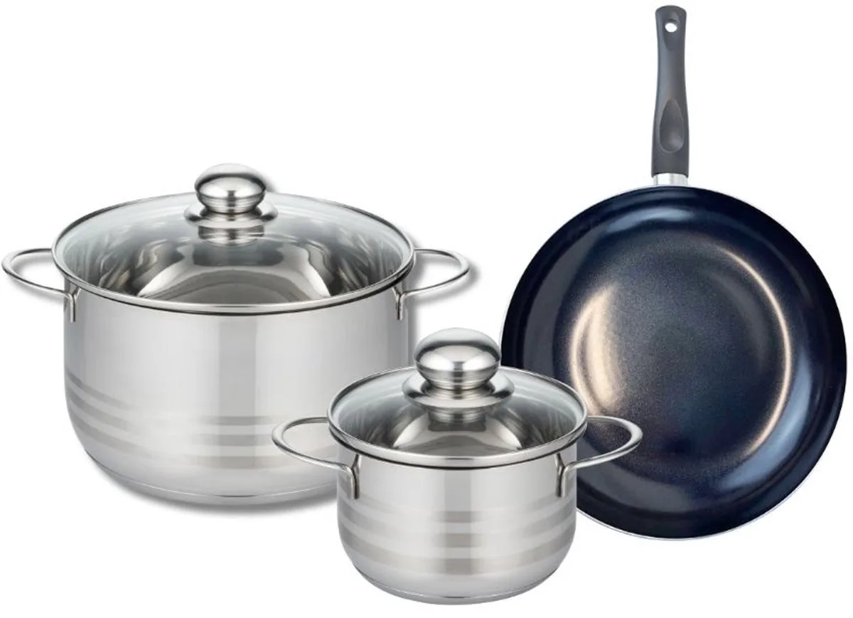 Set van 1 Koekenpan 24 cm en 2 kookpotten 16 en 24 cm Elo Prima Glanzend van Fackelmann in Zwart – productfoto