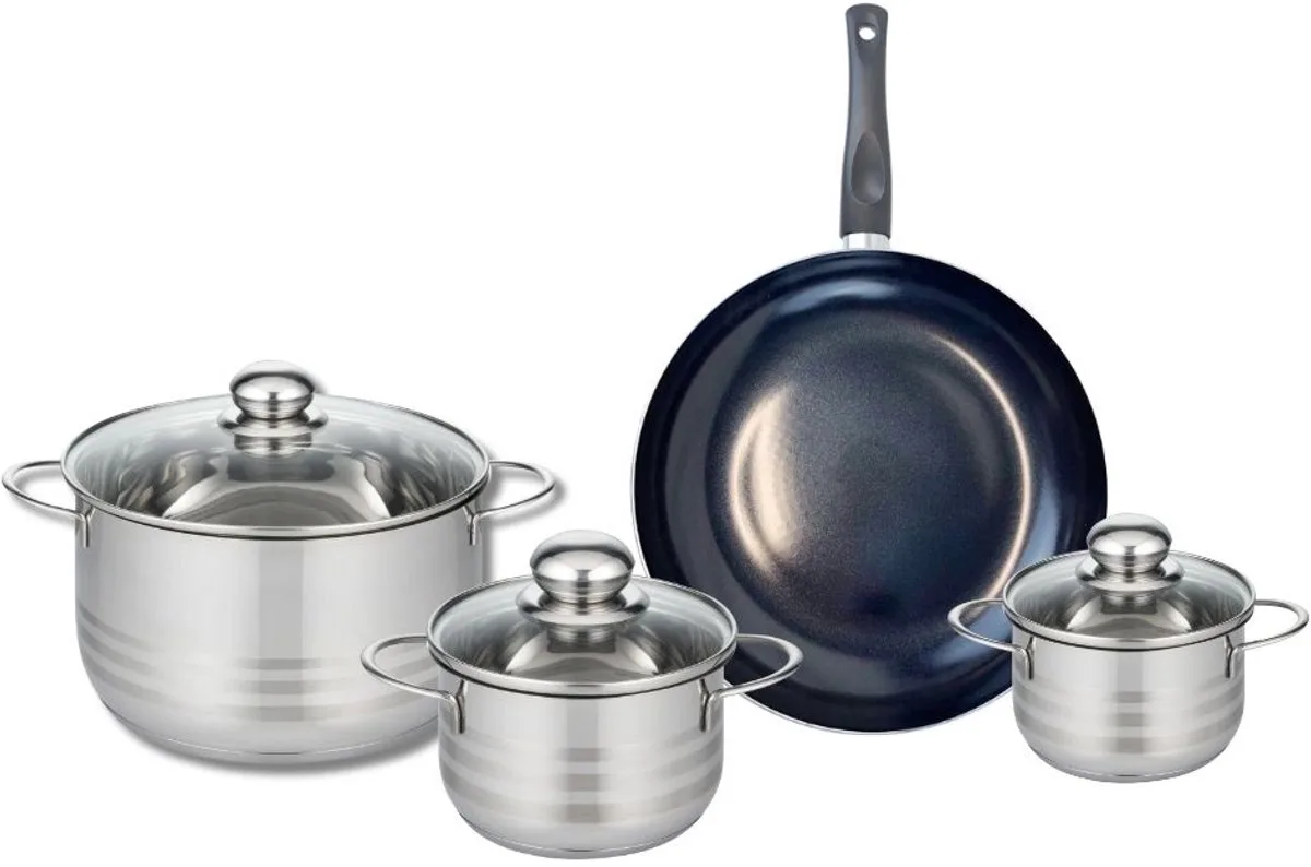 Set van 1 Koekenpan 24 cm en 3 kookpotten 12, 14 en 20 cm Elo Prima Glanzend van Fackelmann in Zwart – productfoto