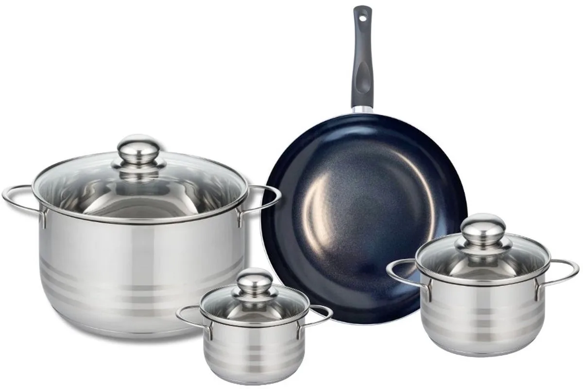 Set van 1 Koekenpan 24 cm en 3 kookpotten 12, 14 en 24 cm Elo Prima Glanzend van Fackelmann in Zwart – productfoto